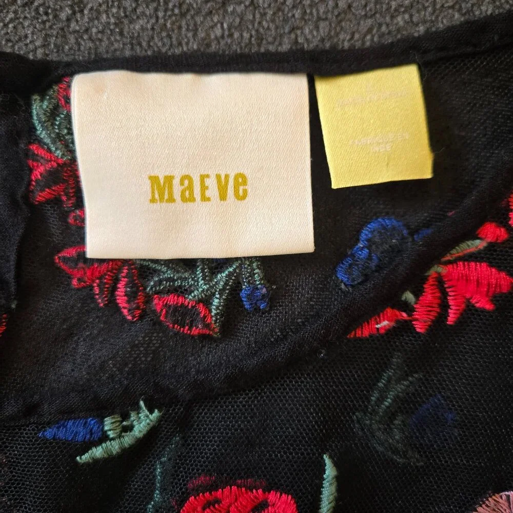Anthropologie Maeve Meadows Sheer Floral Embroidered Top, Sz L - Picture 9 of 11